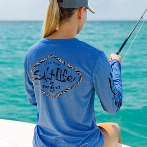 Salt Life SLX UVapor Performance‎ Long Sleeve Shirt Small Blue Pineapple Logo